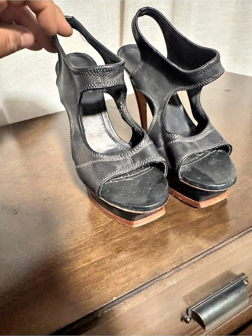 Christian Louboutin Platform Ankle Strap Heels in Black & Brown US 9